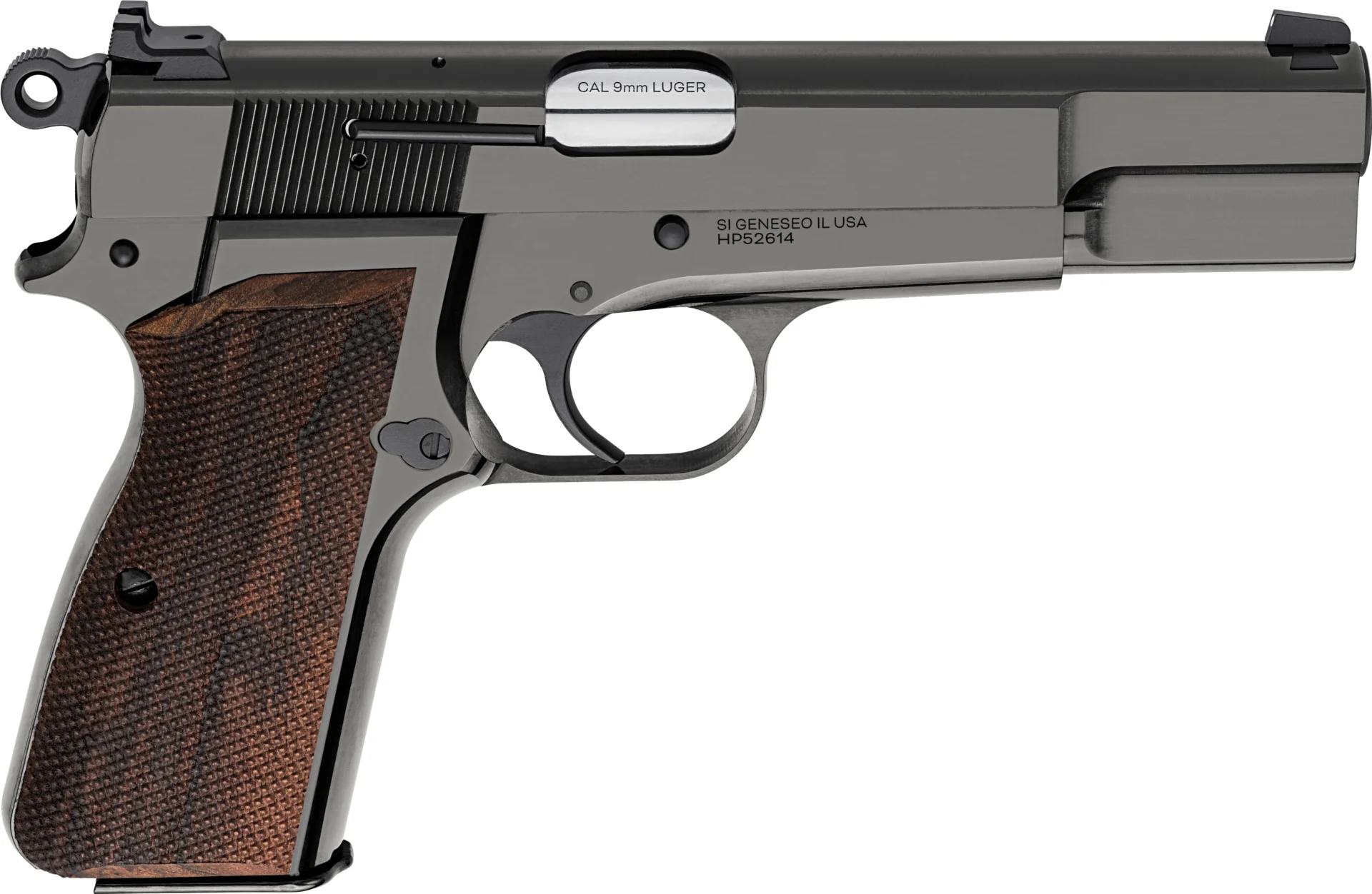 Springfield Armory SA-35 9mm pistol polished blued finish with checkered walnut grips 4.7-inch barrel