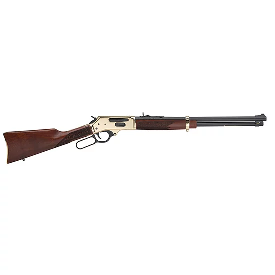 Henry Side Gate .30-30 Winchester lever-action rifle, 20-inch blued barrel, polished brass receiver, walnut stock