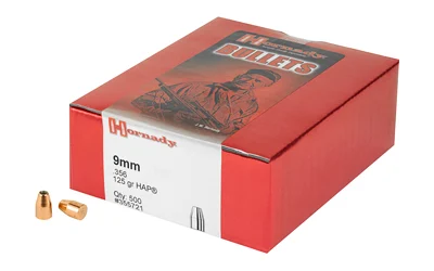 Hornady HAP 9mm 125 gr jacketed hollow point bullets 500 per box