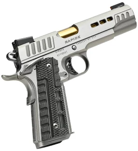 Kimber Rapide Dawn .45 ACP 1911 pistol with gray/black G10 grips and TiN-finished barrel