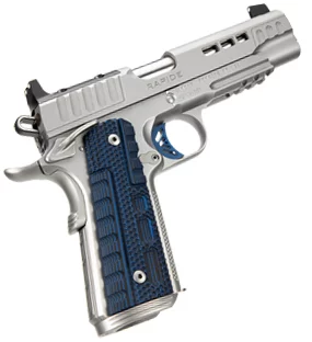 Kimber Rapide Ice 9mm stainless steel 1911 pistol with black and blue G10 grips