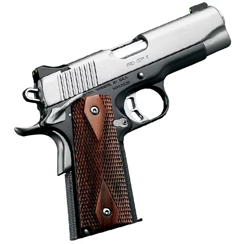 Kimber Pro CDP II .45 ACP 4-inch 1911 pistol with satin silver slide, matte black frame and rosewood grips