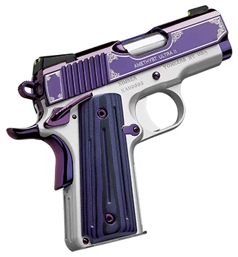 Kimber Amethyst Ultra II .45 ACP 3-inch pistol with purple PVD slide and satin silver frame