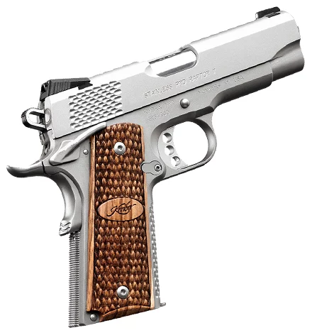 Kimber Stainless Pro Raptor II 9mm 4in pistol with zebrawood grips and tritium night sights