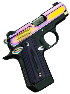 Kimber Micro 9 Aurora 9mm pistol Aurora PVD slide KimPro II Black frame Purple/Black G10 grips