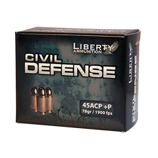 Liberty Civil Defense .45 ACP 78 gr fragmenting hollow point ammunition box
