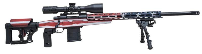 LSI Howa M1500 Mini APC 6mm ARC 20 inch heavy barrel rifle with flag finish and scope