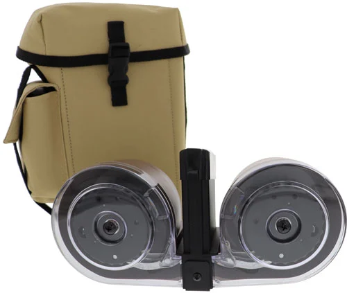 Iver Johnson 100-round .223/5.56 AR-15 polymer drum magazine in black/tan with translucent back