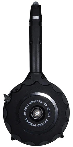 Iver Johnson 50rd drum magazine for Glock .40 S&W, black steel and polymer