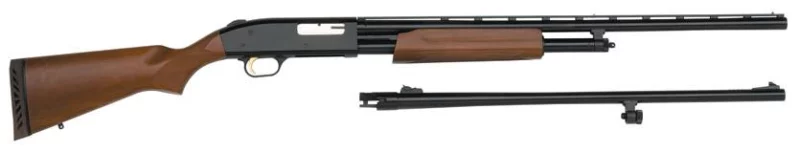 Mossberg 500 Field/Deer Combo 20GA with 26in vent-rib and 24in rifled barrels, blued finish, hardwood stock