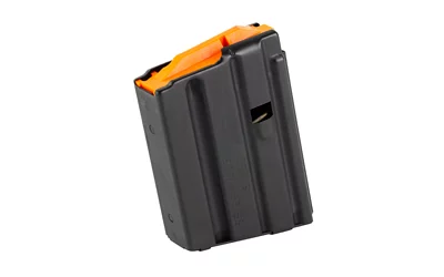 Duramag CPD 10-round stainless steel AR-15 magazine, black finish with orange follower