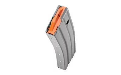 DuraMag Speed 30rd gray aluminum AR-15 magazine with orange follower
