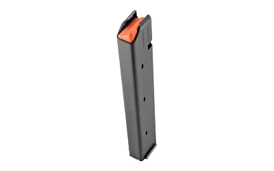 DuraMag 32-round 9mm Colt-pattern AR-15 magazine stainless steel black matte with orange follower