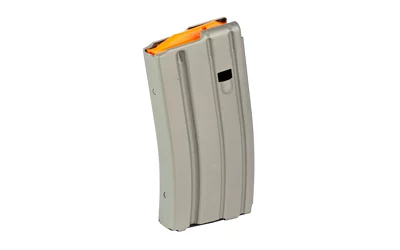 DuraMag Speed 20rd aluminum AR-15 magazine in gray with orange follower