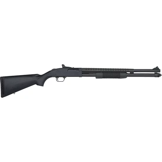 Mossberg 590 Persuader 12ga 20in pump shotgun with heat shield and ghost ring sight, black synthetic stock
