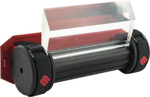 MagnetoSpeed T1000 Gen 2 target hit indicator mounted on a steel target, red hit indicator
