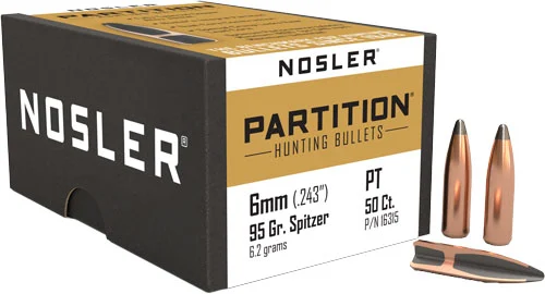 Nosler Partition 6mm (.243) 95gr Spitzer bullets 50 per box