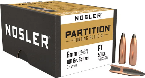 Nosler Partition 6mm 100 gr Spitzer bullets 50 per box