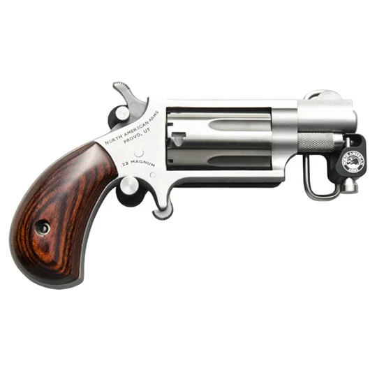 North American Arms Mini-Revolver .22 WMR with skeleton belt buckle, stainless frame and wood grips