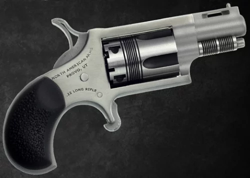 North American Arms The Wasp .22 LR stainless 1.13 inch vent-ribbed revolver with black pebbled rubber grips