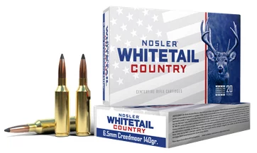 Box of Nosler Whitetail Country 6.5 Creedmoor 140 gr Solid Base Soft Point ammunition, 20 rounds