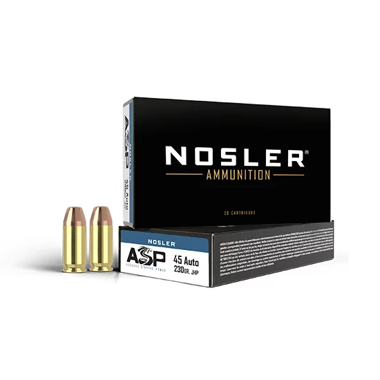 Nosler .45 ACP 230 gr Jacket Hollow Point ammunition, 50-round box