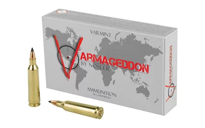 Nosler Varmageddon .22-250 Rem 55 gr FBT ammunition box, 20 rounds