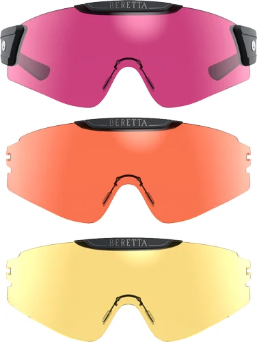 Beretta Intermask interchangeable wraparound eyeglasses with yellow, magenta, orange lenses