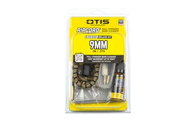 Otis Ripcord Deluxe cleaning kit for .38 .357 and 9mm with bore brush, cotton mop, T-handle, and FP-10 CLP