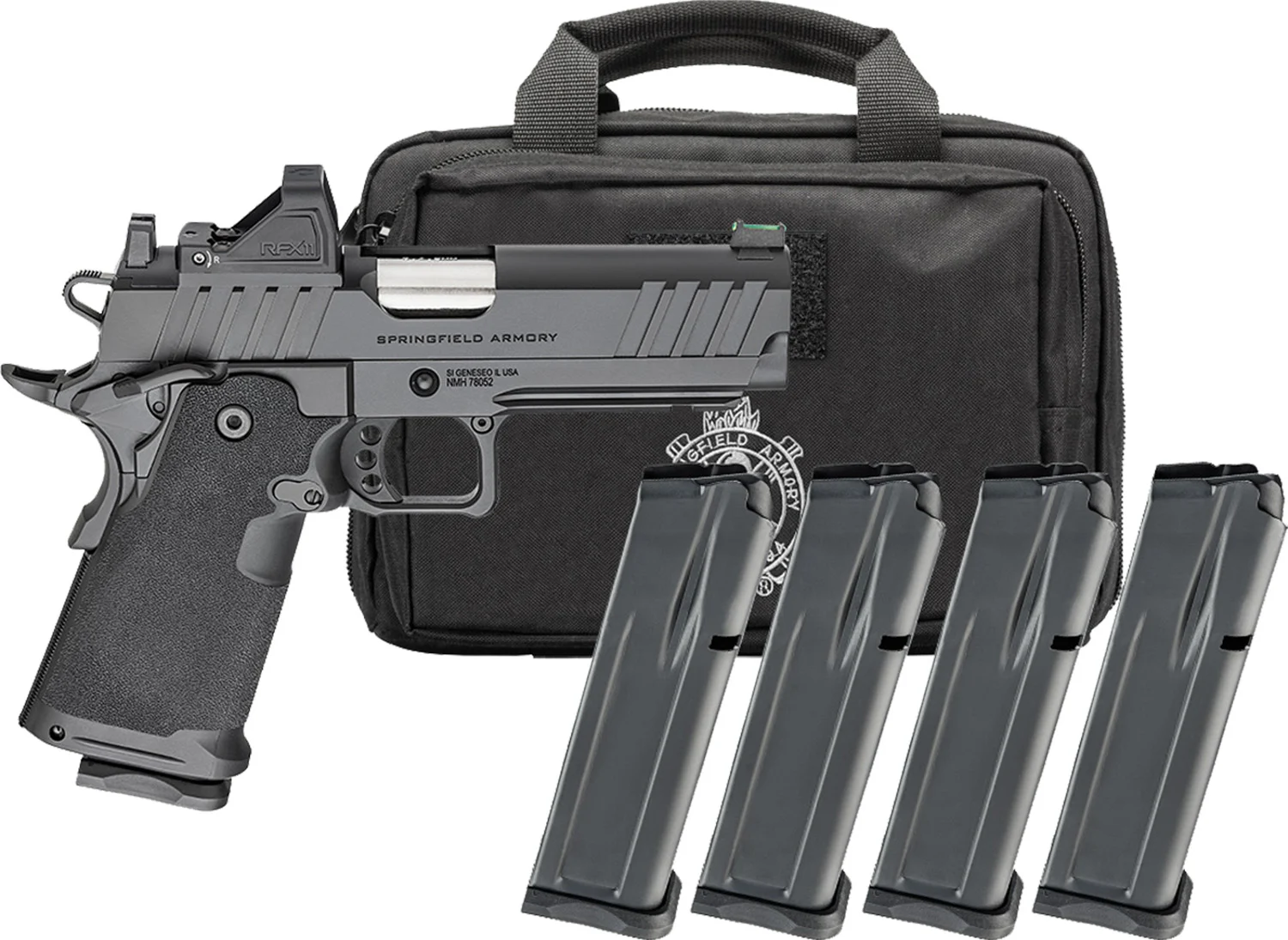 Springfield Armory 1911 DS Prodigy Compact 9mm with Viridian RFX11 and four 15-round magazines