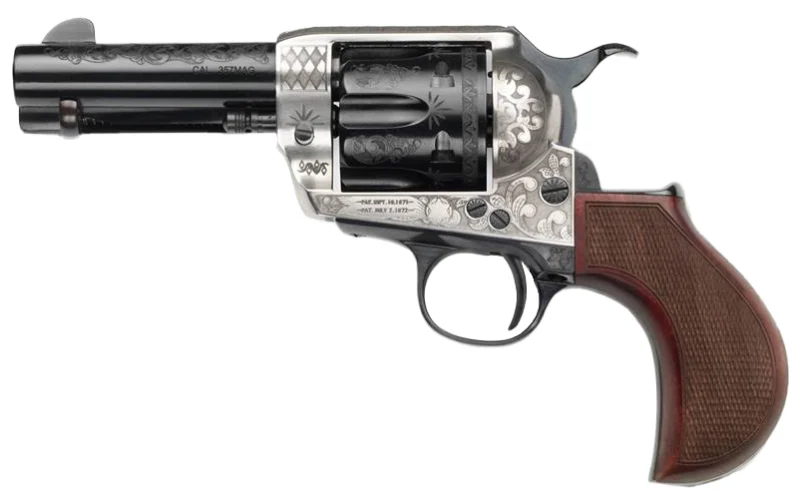 Pietta Alchimista Jr .45 LC 3.5in two-tone engraved revolver with checkered grips