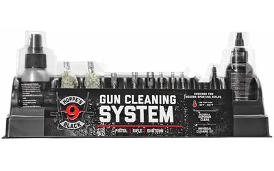 Hoppes Black Universal Cleaning Kit with 3-piece rod, phosphor bronze brushes, jags, cleaner and oil in reusable case