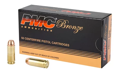 PMC Bronze 10mm Auto FMJ-TC ammunition box with brass-cased full metal jacket cartridges
