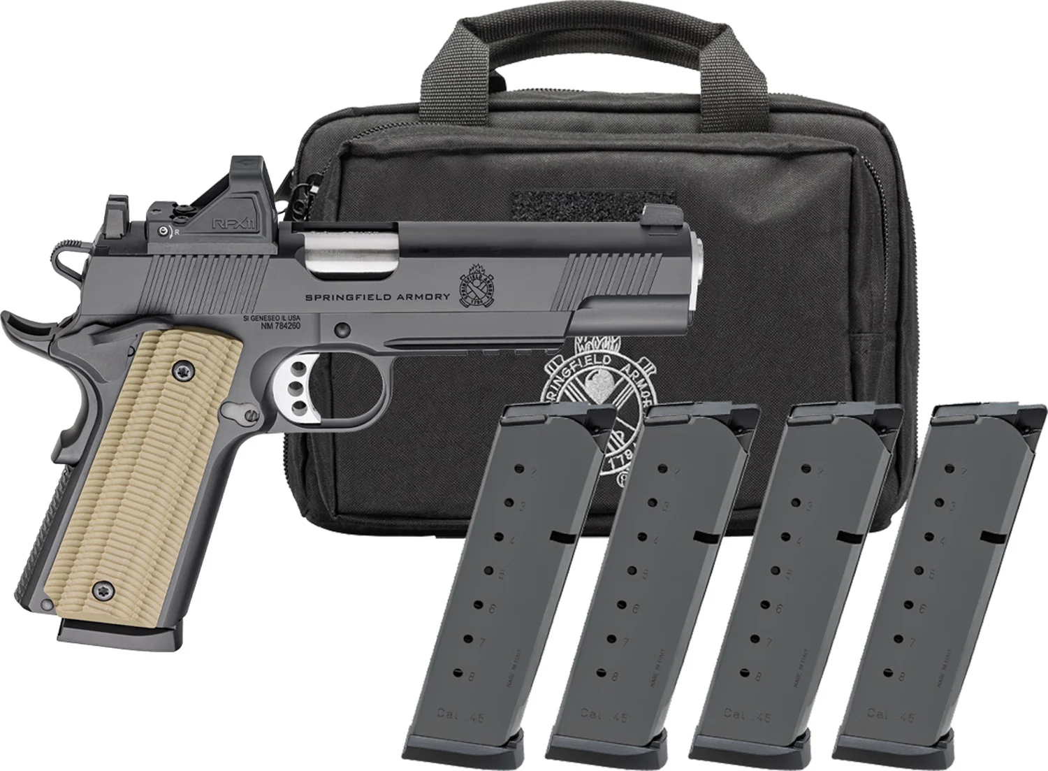 Springfield Armory 1911 Operator AOS .45 ACP 5 inch with Viridian RFX11 and four 8-round magazines