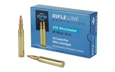 PPU .270 Winchester 150 gr Soft Point ammunition box, 20 rounds