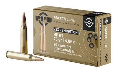 PPU PPM2232 .223 Rem 75 gr HPBT match rifle ammunition, 20-round box