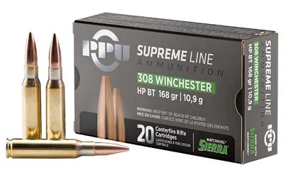 PPU Supreme .308 Win 168 gr HPBT ammunition 20-round box