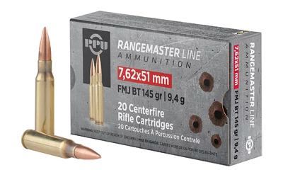 PPU RangeMaster 7.62x51 145gr FMJBT rifle ammunition 20rd box