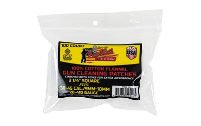 Pro-Shot 100% cotton flannel cleaning patches, .38-.45 cal / 20-.410 ga, 100 count