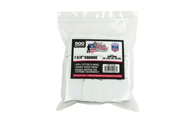 Pro-Shot 1.75 inch square cotton flannel cleaning patches, 500 count — fits 7mm/6mm/.38 cal