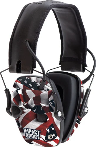 Howard Leight Impact Sport One Nation electronic earmuff red white blue 22 dB NRR
