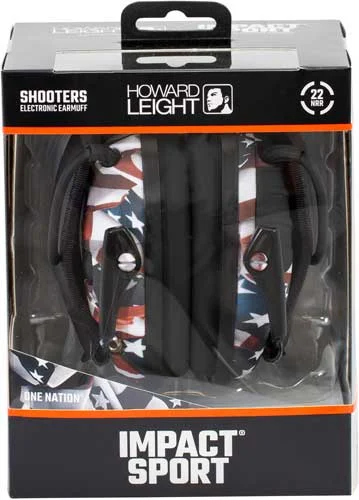 Howard Leight Impact Sport One Nation electronic earmuff red white blue 22 dB NRR