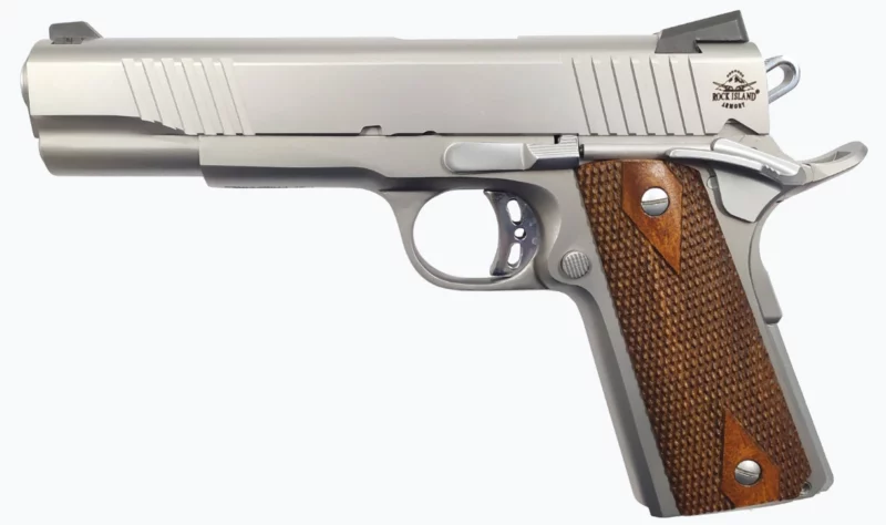 Rock Island Rock Standard 1911 .45 ACP 5 in stainless with double-diamond wood grips