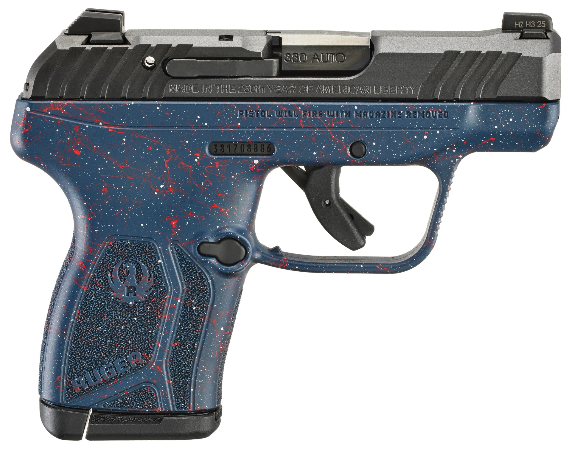 Ruger LCP Max 250th Anniversary .380 ACP Liberty Blue splatter 2.8in pistol