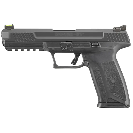 Ruger-57 Pro 5.7x28mm black pistol with 4.94in barrel and fiber optic front sight