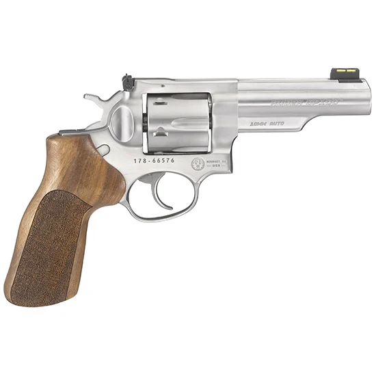 Ruger GP100 Match Champion 10mm 4.2-inch satin stainless revolver with Hogue hardwood grips