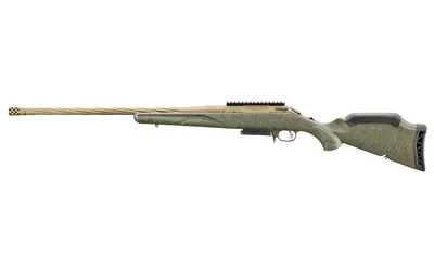 Ruger American Gen II Predator .243 Win rifle with 22 inch fluted burnt bronze barrel and green splatter synthetic stock