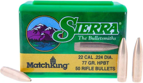 Sierra MatchKing .224 77gr HPBT cannelure bullets, 50 per box