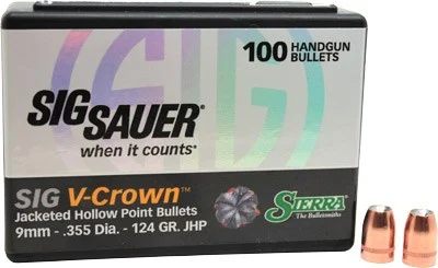 Sierra V-Crown 9mm .355 124gr Jacketed Hollow Point bullets 100 count box
