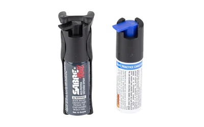 SABRE Easy Aim Quick Grip Pepper Spray 0.54 oz black canister with practice spray and keychain